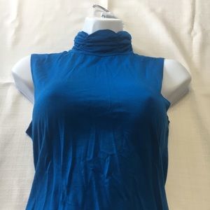 Blue sleeveless turtleneck top